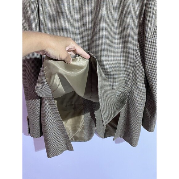 Ralph Lauren Blazer Mens 44L Tan Houndstooth Silk Wool Windowpane Plaid Office - Picture 7 of 15